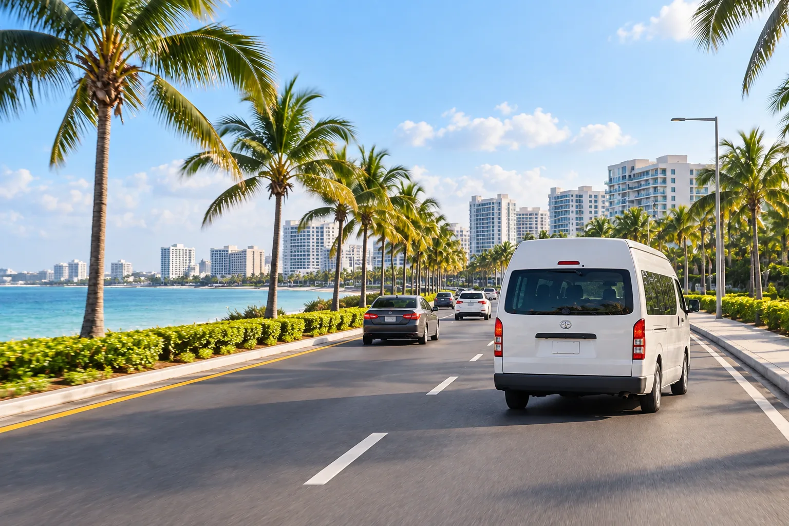 Private van on a Riviera Maya road
