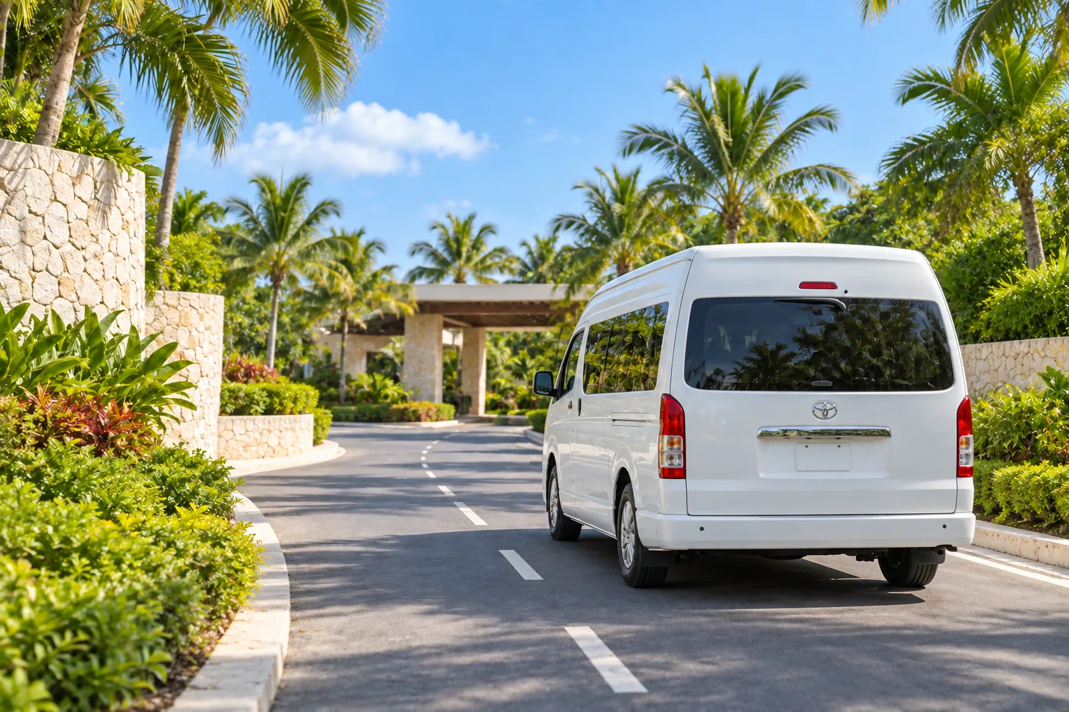 Private van on a Riviera Maya road